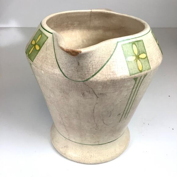 Vtg Roseville Pottery Creamware Art Deco Lemonade Pitcher Cream & Green READ - Picture 6 of 12